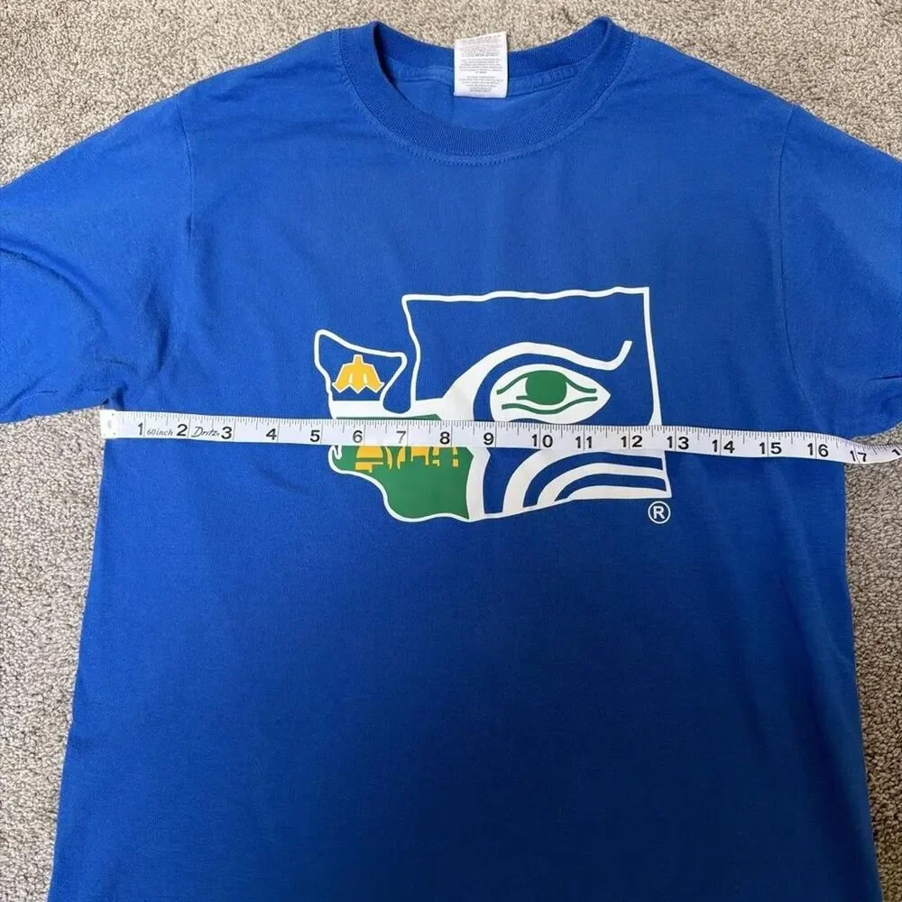 Seattle Seahawks/Mariners/Sonics Retro Graphic Blue T-shirt Women's Small